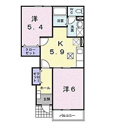 ラフレシール1 2DKの間取図画像