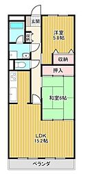 スカール喜多川B棟 2LDKの間取図画像