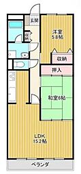 スカール喜多川B棟 2LDKの間取図画像