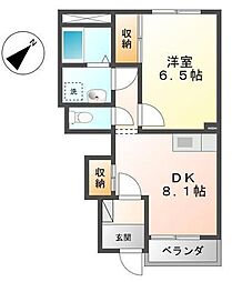 サンコートひうちA 1DKの間取図画像
