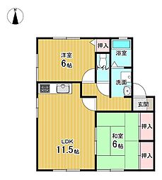サンハイム神拝 1階2LDKの間取り