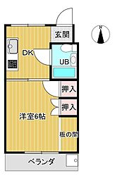 八千代ハイツ 2階1DKの間取り