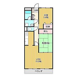 スカール喜多川Ｂ棟 6階2LDKの間取り