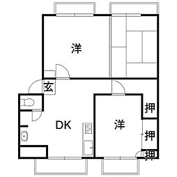 岡本ハイツ三条 3DKの間取図画像