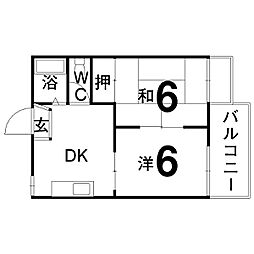 グランドール三好 2DKの間取図画像