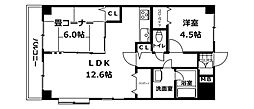 オレンジコート高松北棟 2LDKの間取図画像