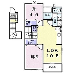 コンフォートＢ 201 2階2LDKの間取り