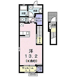 シェル・エ・メールI 202 2階ワンルームの間取り