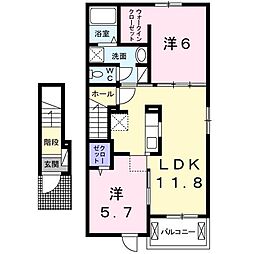 Ｈｅａｒｔ未来　政枝　Ｂ 205 2階2LDKの間取り