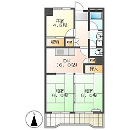 高知市城山町 3DK 4F(ペット・初期費用減額CP) 4階3DKの間取り