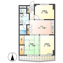 高知市一ツ橋町2 3DK 2F(南向・敷地内P有) 2階
