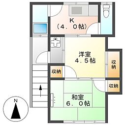 高知市東城山町 2K 2F(角部屋・南向き) 2階