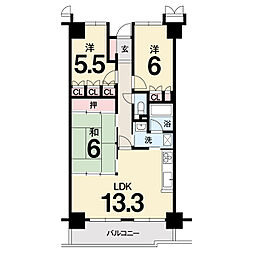 サーパス北本町第2 3LDKの間取図画像