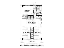 鏡川コーポA棟 3LDKの間取図画像