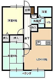 ゼファー枝川 1階2LDKの間取り