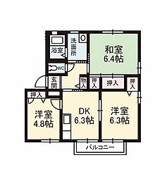 ハイツ花衣 2階3DKの間取り