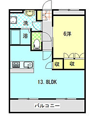 ディア・ベルジュ2 1LDKの間取図画像