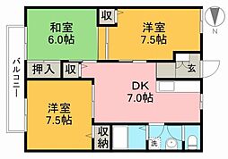 グリーンゲイブル 3DKの間取図画像