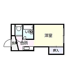 コーポ舟入川 1Kの間取図画像