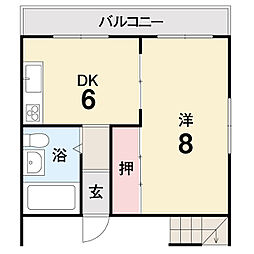 五常No.3 1DKの間取図画像