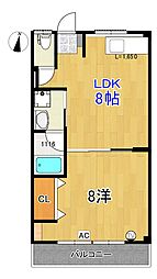 南比島ハイツ 3階1LDKの間取り