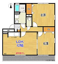 コートドール海老ノ丸B 2LDKの間取図画像
