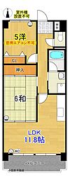 サンハイツ上町 2LDKの間取図画像