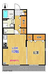 ジュネス北御座 1LDKの間取図画像