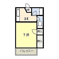 シャトー龍A 1Kの間取図画像