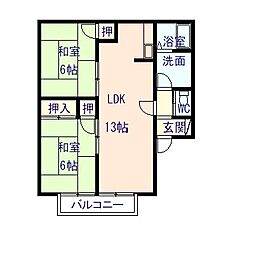 シーサイドセジュール 1階2LDKの間取り