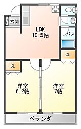 ソシアサニーヒル2 2DKの間取図画像