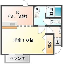 アルカンシェル庄内II 1階1Kの間取り