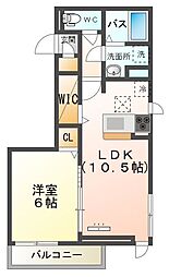 アサヒパレス久保田 2階1LDKの間取り
