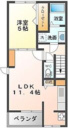 ジュピター 2階1LDKの間取り
