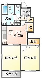 カルトナージュ 2DKの間取図画像