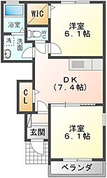 ヴィラ・フォンテーヌC 2DKの間取図画像