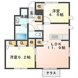 シャーメゾン上泉 2LDKの間取図画像