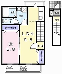 フォーレ宝町 2階1LDKの間取り