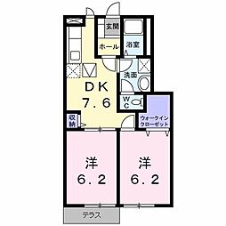 リバージュハイツ2 2DKの間取図画像