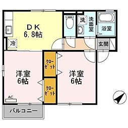 ガーデンハイムウシオ 2DKの間取図画像