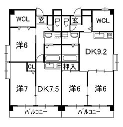 クレアフジモト 2DKの間取図画像