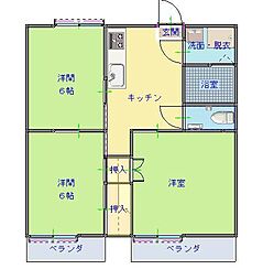 今西ハイツ 2階3DKの間取り