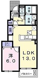 ニューカレントB 1階1LDKの間取り