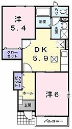 サンフラワー・ヒルズB 2DKの間取図画像