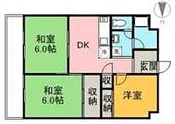 サンロイヤル欄振留 3DKの間取図画像
