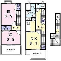 ビッグ・イースト上泉 2DKの間取図画像
