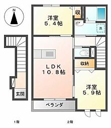 ディアベルジュ輝 2LDKの間取図画像