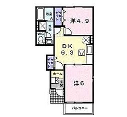 ポーレ・サンピーチ 2DKの間取図画像