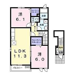 ライフライズB 2階2LDKの間取り