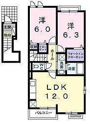 ライフライズA 2階2LDKの間取り